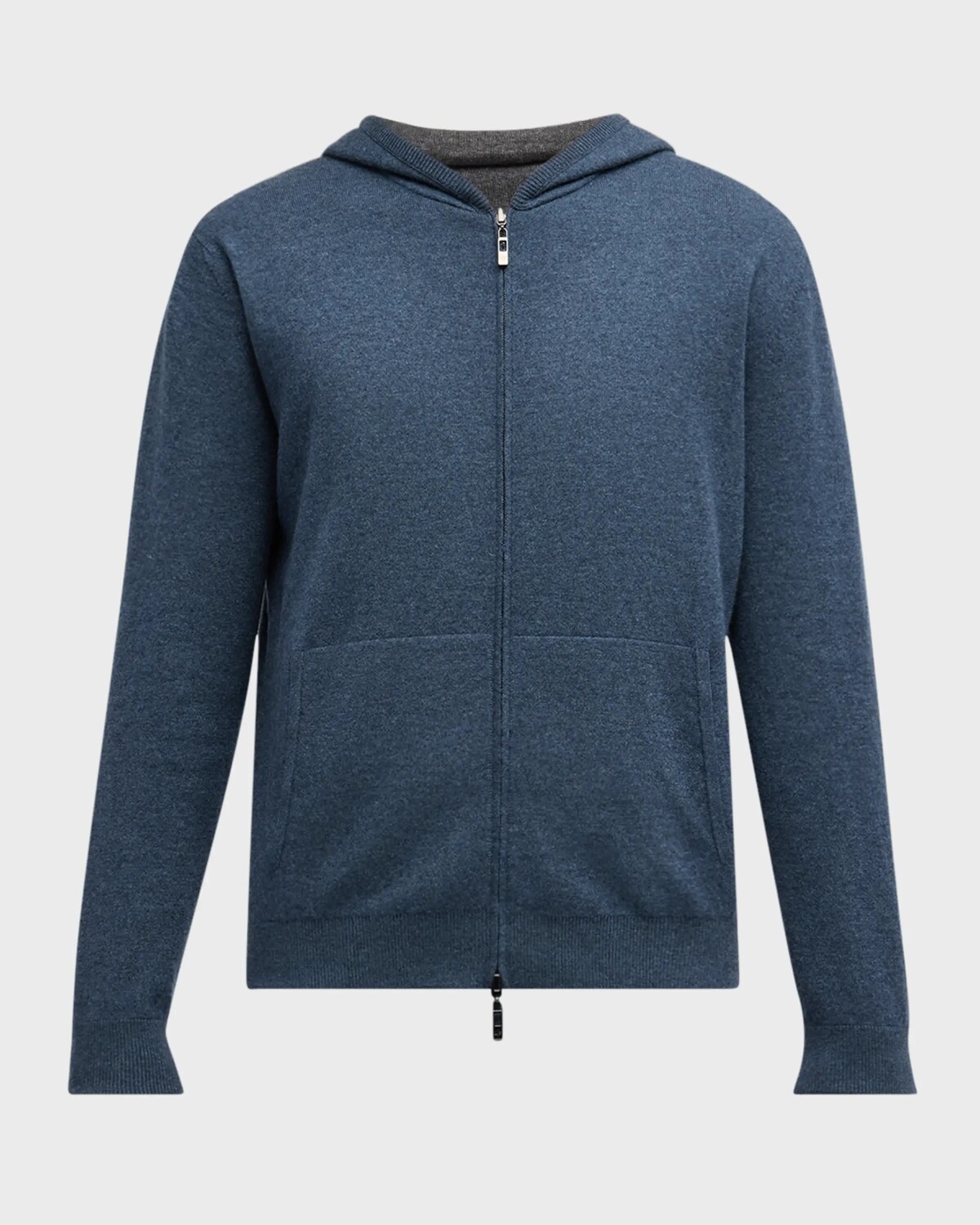 

Мужской кашемировый свитер Duo ​​на молнии с капюшоном Loro Piana, цвет Teal Melange/Charcoal