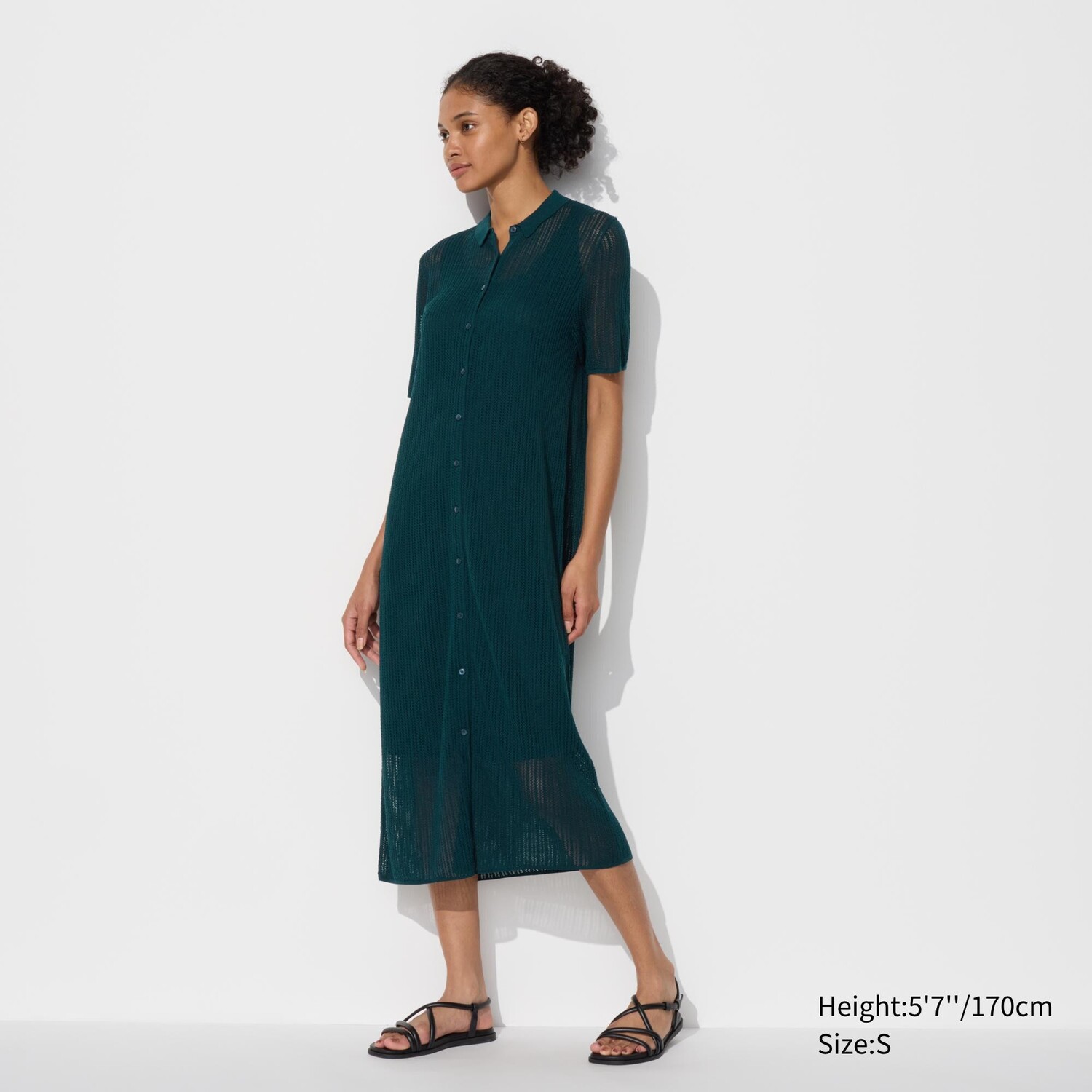 

Трикотажное платье с кружевными короткими рукавами UNIQLO, зеленый