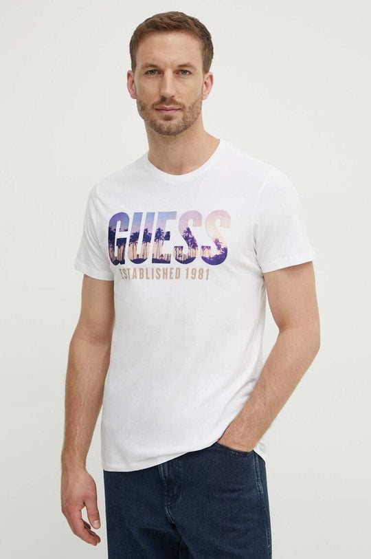 

Хлопковая футболка Guess, белый