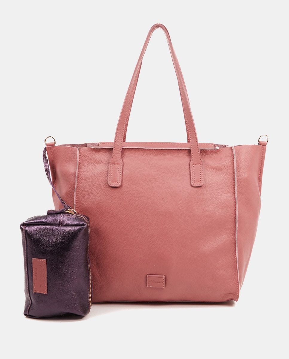 Большая розовая кожаная сумка-шоппер со съемным карманом Abbacino, розовый 12storeez сумка шопер из кожи большая