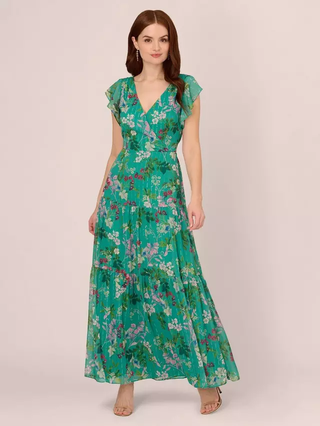 

Платье Adrianna Papell Adrianna Papell Floral Tiered Maxi, цвет green/multi