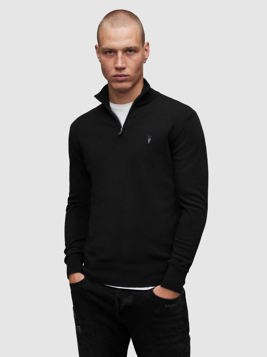 

Джемпер AllSaints Kilburn из смесовой шерсти с полумолнией, черный