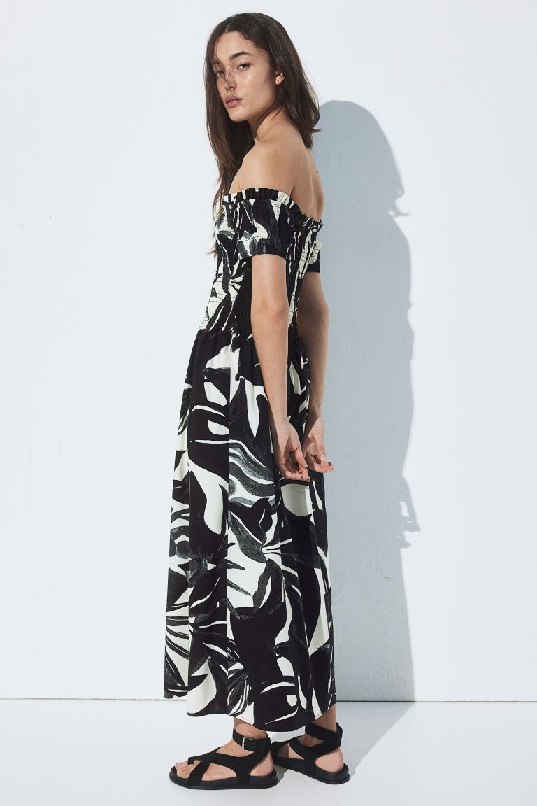 Присборенное платье с открытыми плечами H&M, черный юбка размер м