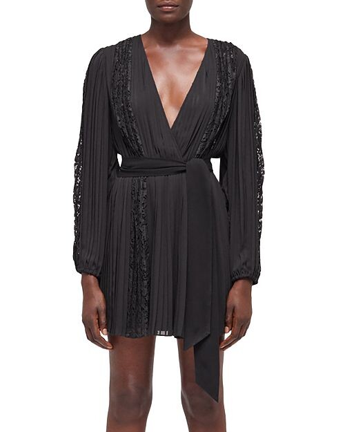 

Плиссированное платье с поясом и кружевной отделкой The Kooples, цвет Black