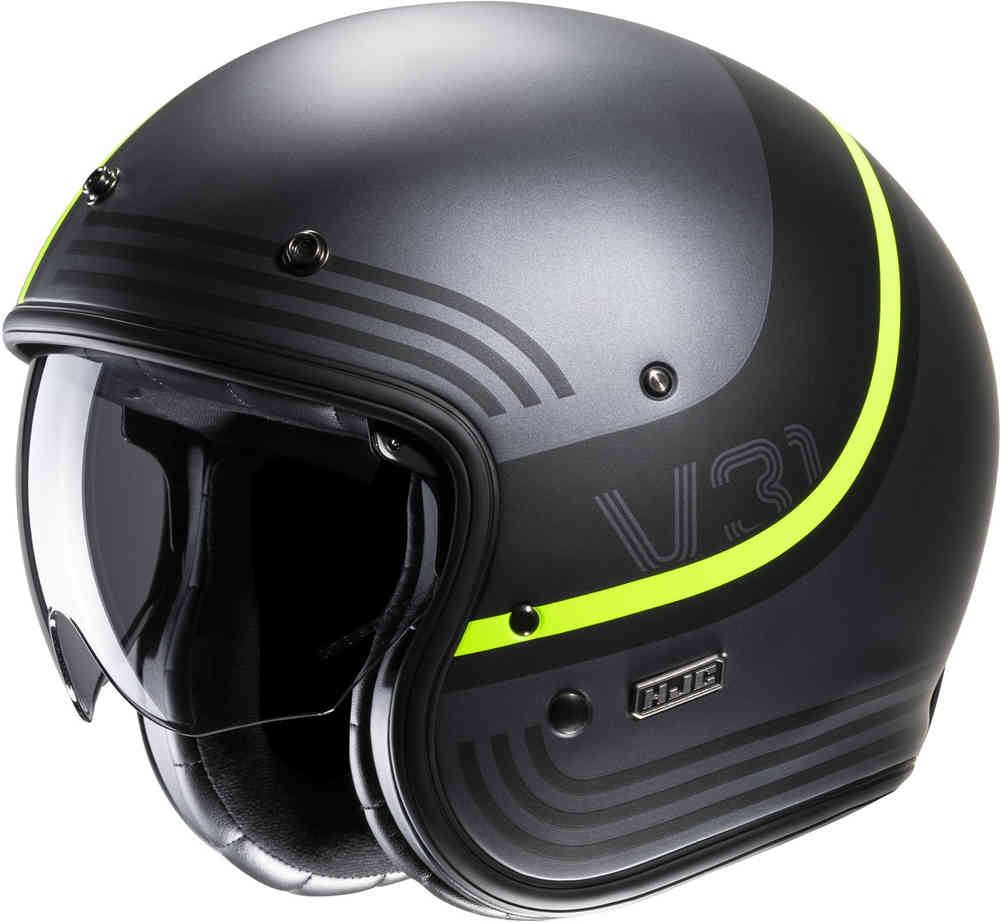 Реактивный шлем V31 Byron Retro HJC, серый/желтый мотоциклетный шлем gxt для мужчин и женщин шлем с открытым лицом для скутера с линзами от солнца для кафе в винтажном стиле для мотокросса