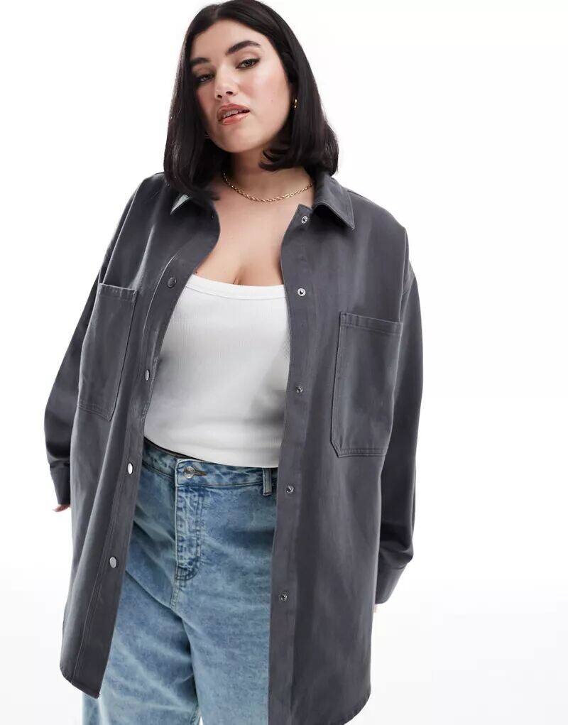 

Темно-серая твиловая куртка оверсайз ASOS DESIGN Curve, Серый