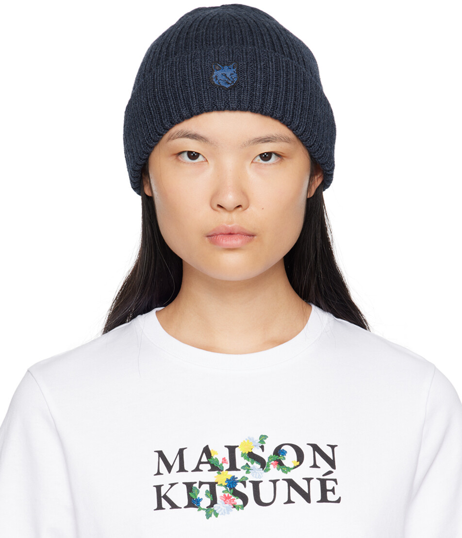 

Шапка-бини с нашивкой на голову синей лисицы, чернила Maison Kitsune