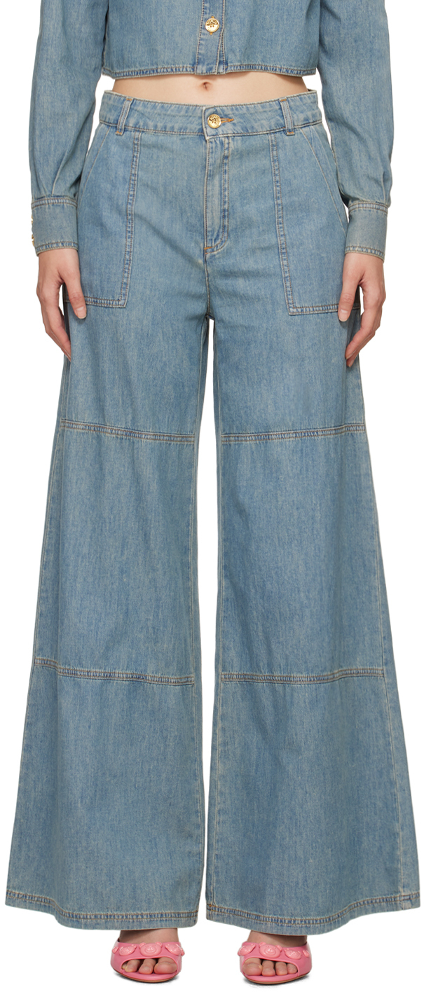 Синие джинсы со вставками Moschino синие широкие джинсы levi s