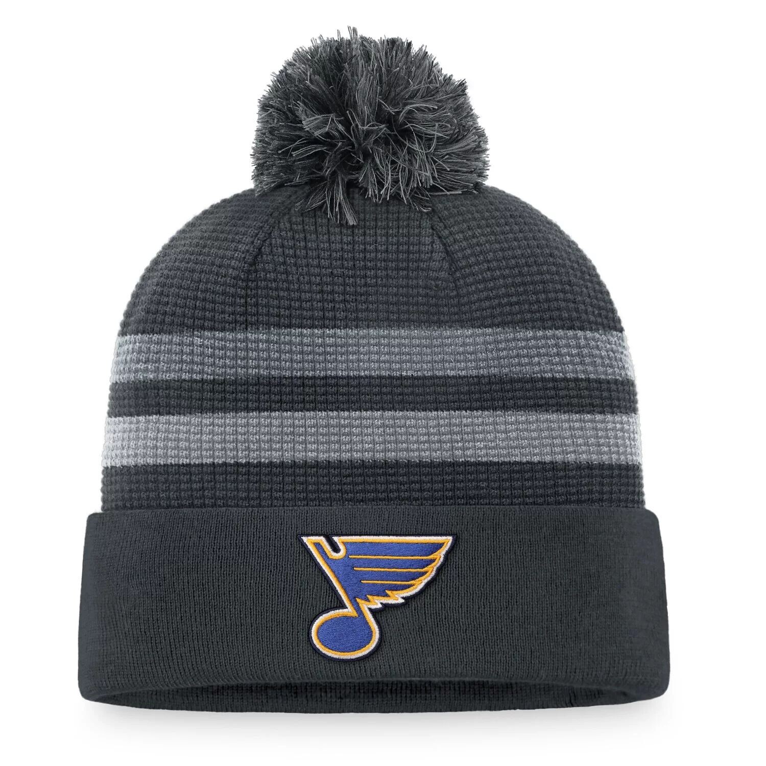

Мужская темно-серая мужская вязаная шапка Fanatics St. Louis Blues Authentic Pro Home с манжетами и помпоном