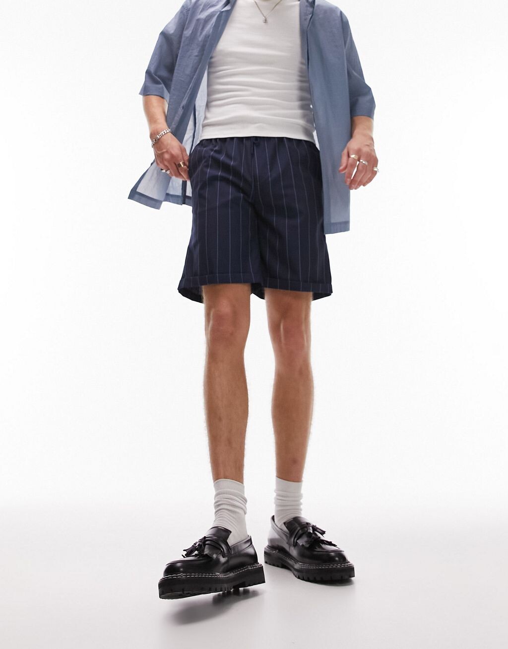 

Темно-синие полосатые шорты Topman с кулиской