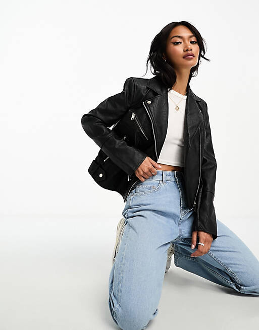

Черная байкерская куртка из искусственной кожи River Island, Черный