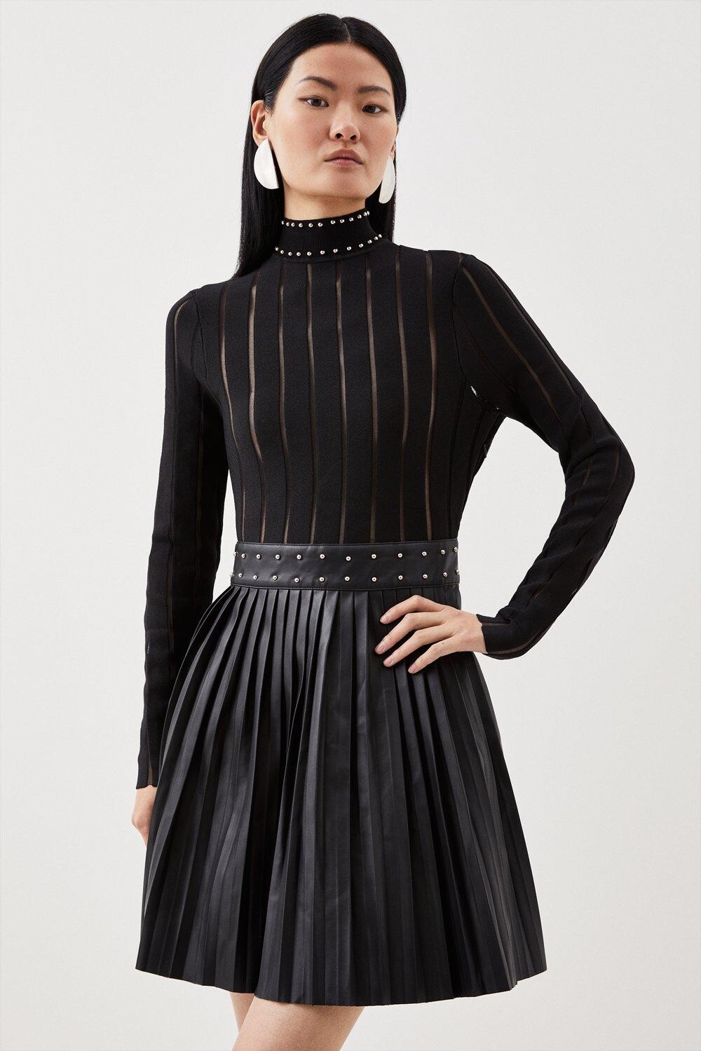 

Мини-платье со складками из искусственной вязки Karen Millen, черный