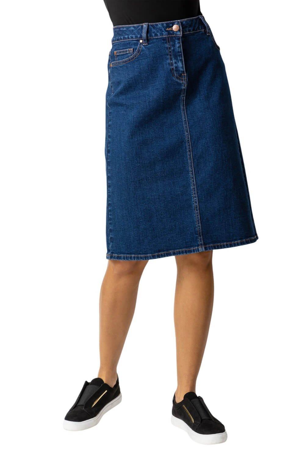 Юбка из хлопковой джинсовой ткани стрейч Roman, синий юбка миди из джинсовой ткани l синий
