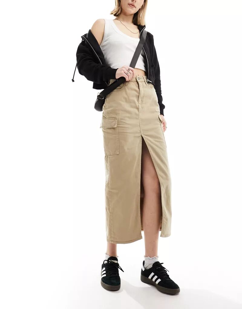 Светло-коричневая джинсовая юбка макси с разрезом спереди Calvin Klein