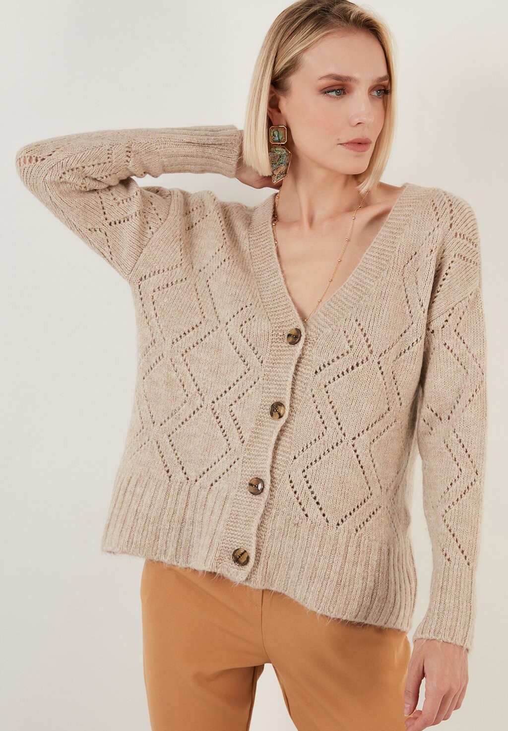 

Кардиган LELA Regular Fit, бежевый, Бежевый;серый