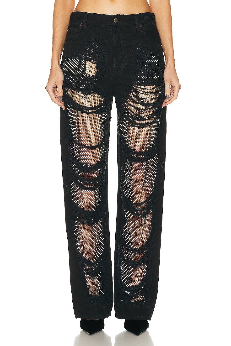 

Брюки Darkpark Karen Crystal Panel Shredded Wide Leg, черный