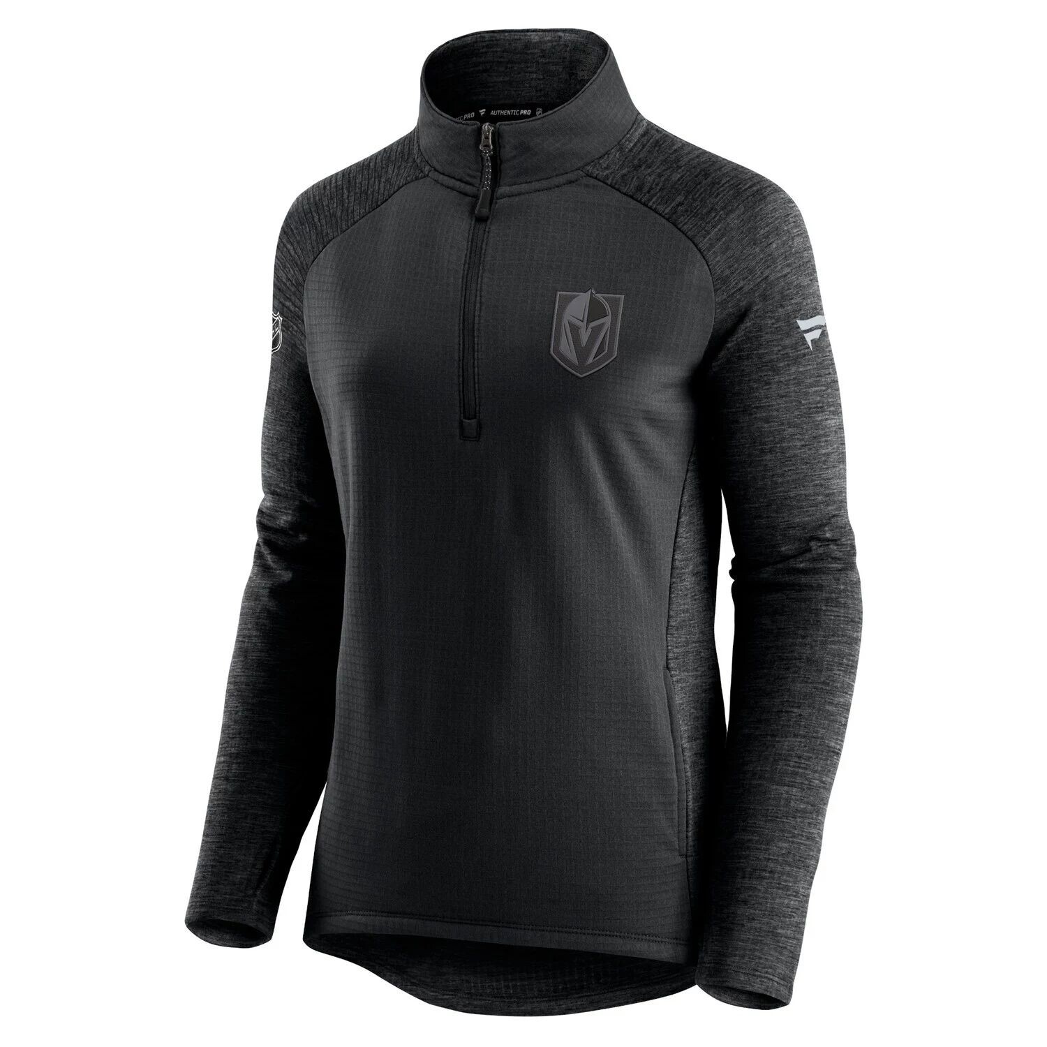 

Женская фирменная черная/темно-угольная куртка Fanatics Vegas Golden Knights Authentic Pro Travel & Training с молнией на четверть длины реглан Fanatics