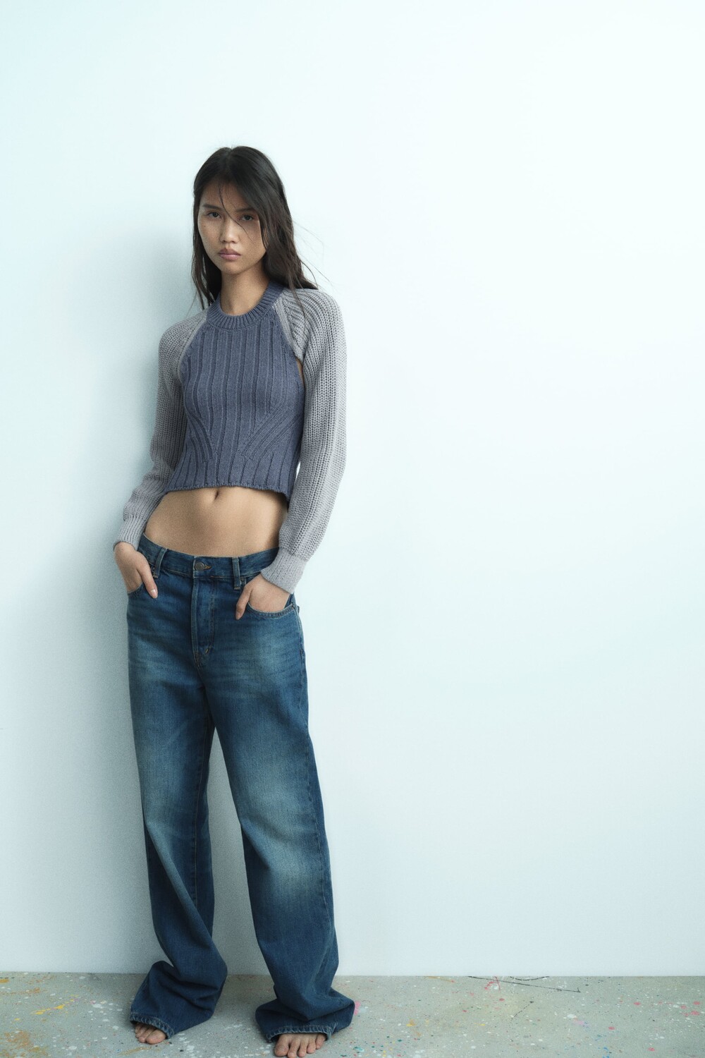 

Трикотажный топ с открытой спиной Zara, синий