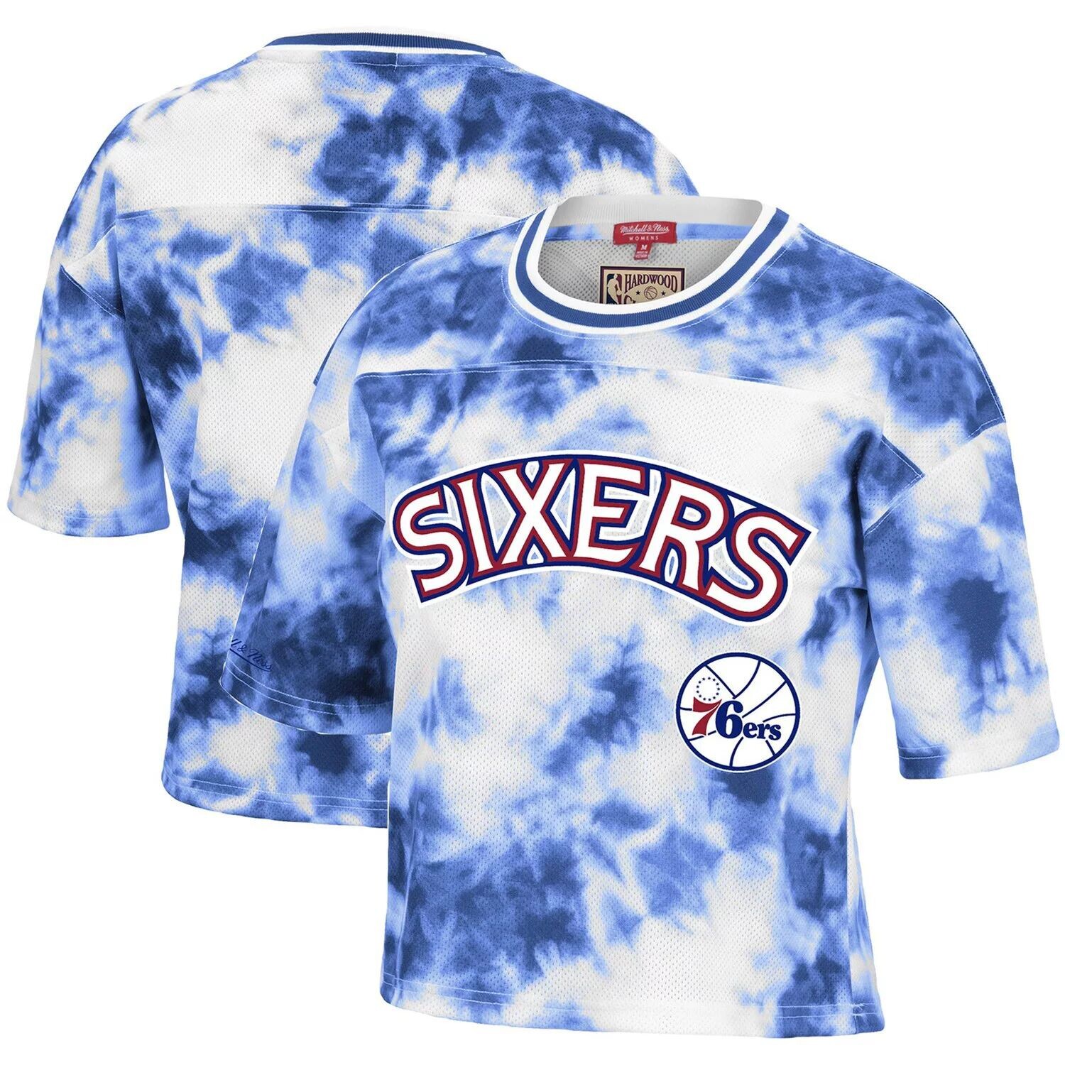 

Женская укороченная футболка Mitchell & Ness Royal/White Philadelphia 76ers Hardwood Classics Tie-Dye
