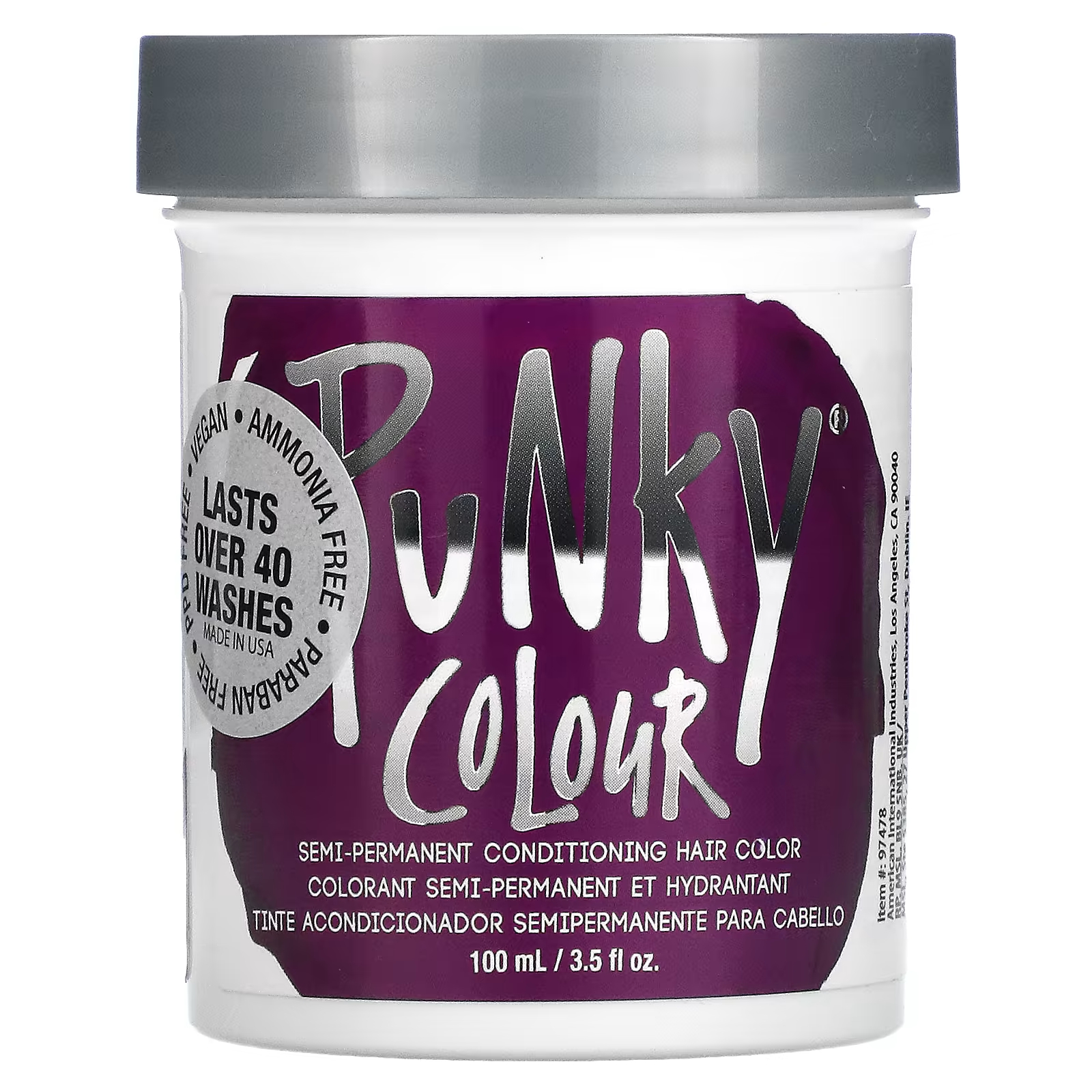 Полуперманентная кондиционирующая краска для волос Punky Color Фиолетовый, 3,5 жидких унции (100 мл) Punky Colour punky colour полустойкая кондиционирующая краска для волос голубой 100 мл 3 5 жидк унции