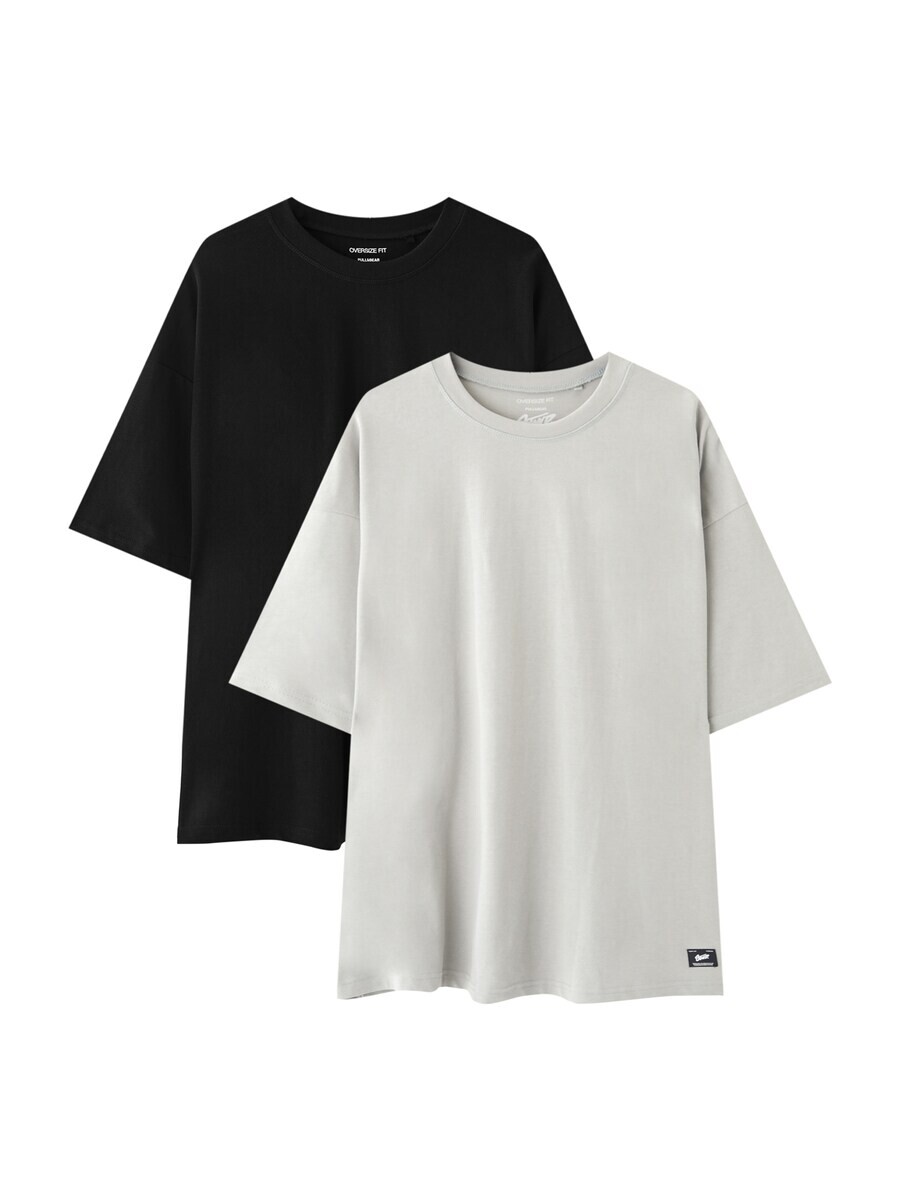 

Футболка Pull&Bear, светло-серый/черный