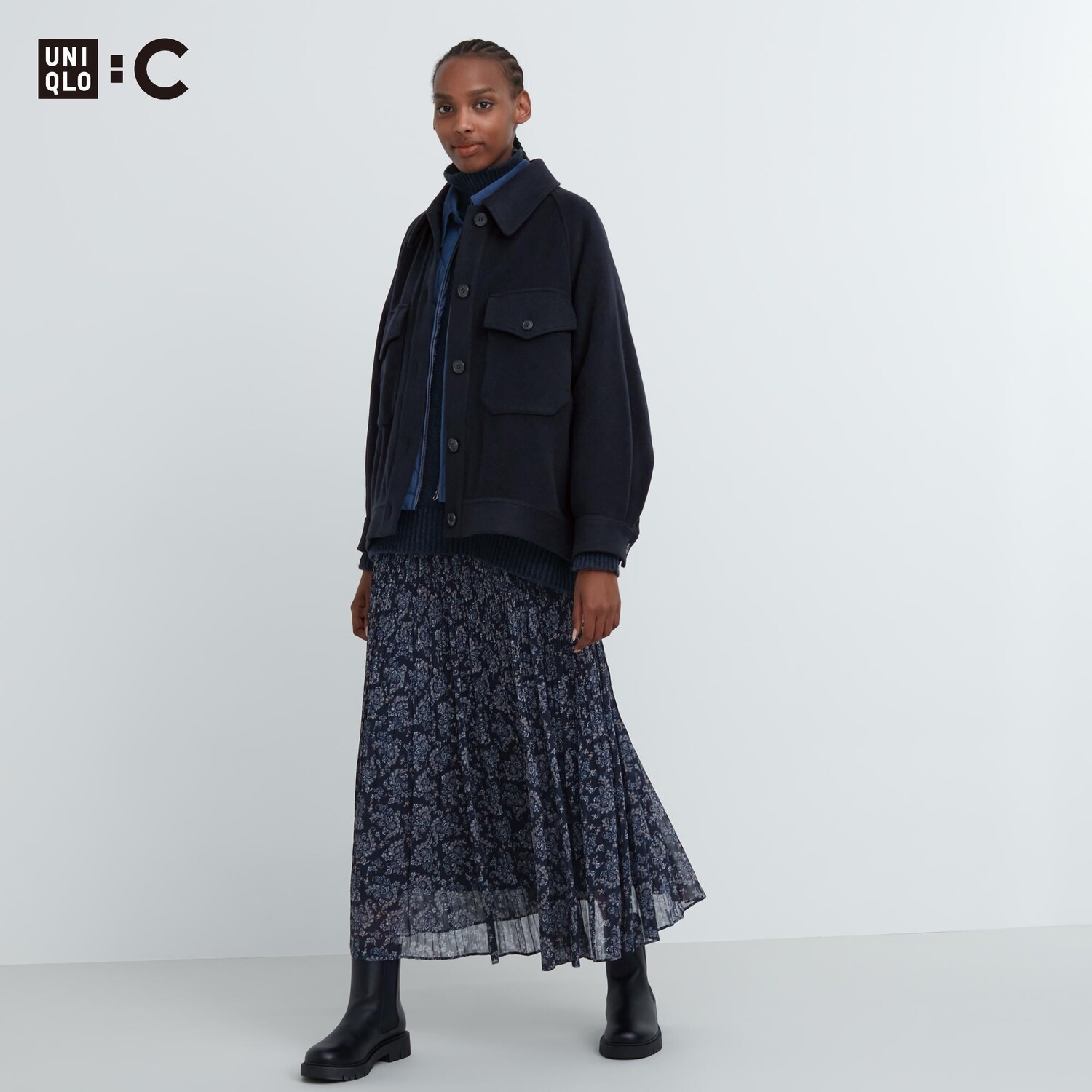 

Шифоновая плиссированная юбка Uniqlo, синий