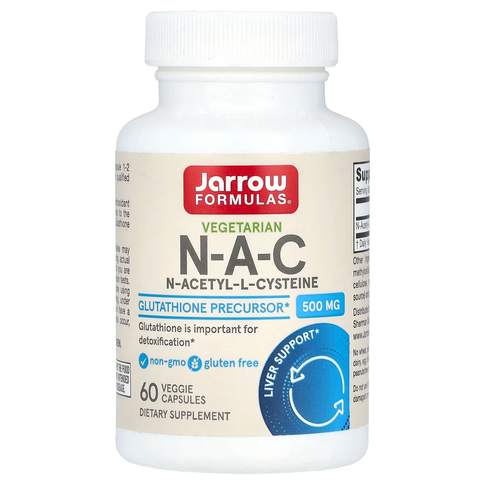 Jarrow Formulas Вегетарианский NAC 500 мг 60 растительных капсул jarrow formulas бергамот 500 мг 60 растительных капсул