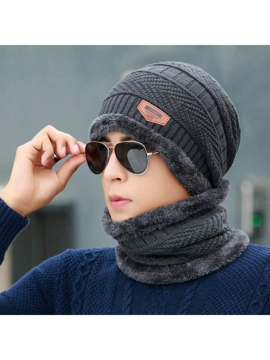 Мужская толстая вязаная шапка-бини на зиму с флисовой подкладкой, многоцветный бейсболка с вышивкой и надписью женская дорожная осенне зимняя универсальная плотная шерстяная теплая кепка в корейском стиле