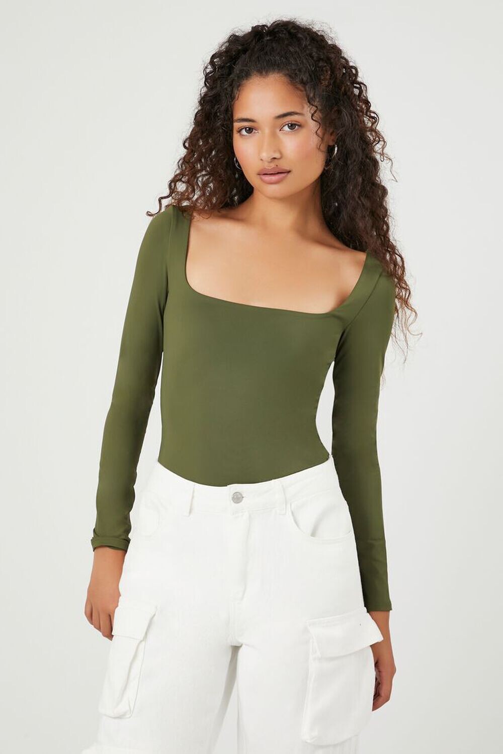 

Боди с длинными рукавами Forever 21, кипарис