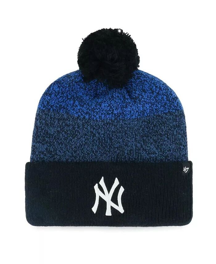 

Мужская темно-синяя вязаная шапка с манжетами и помпоном New York Yankees Darkfreeze '47 Brand, синий