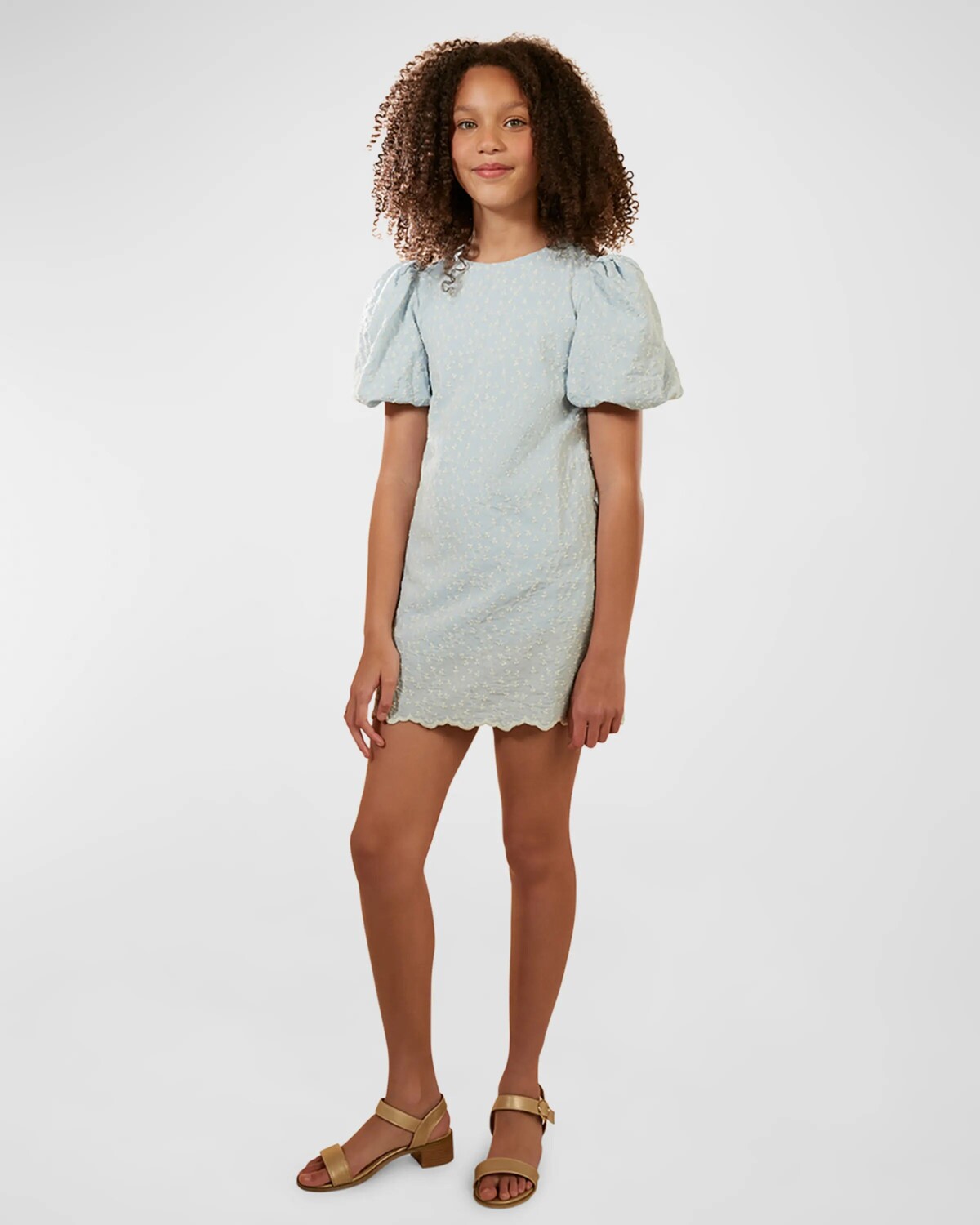 

Мини-платье Giselle для девочек с пышными рукавами, размер 7–14 Bardot Junior, цвет Washed Blue
