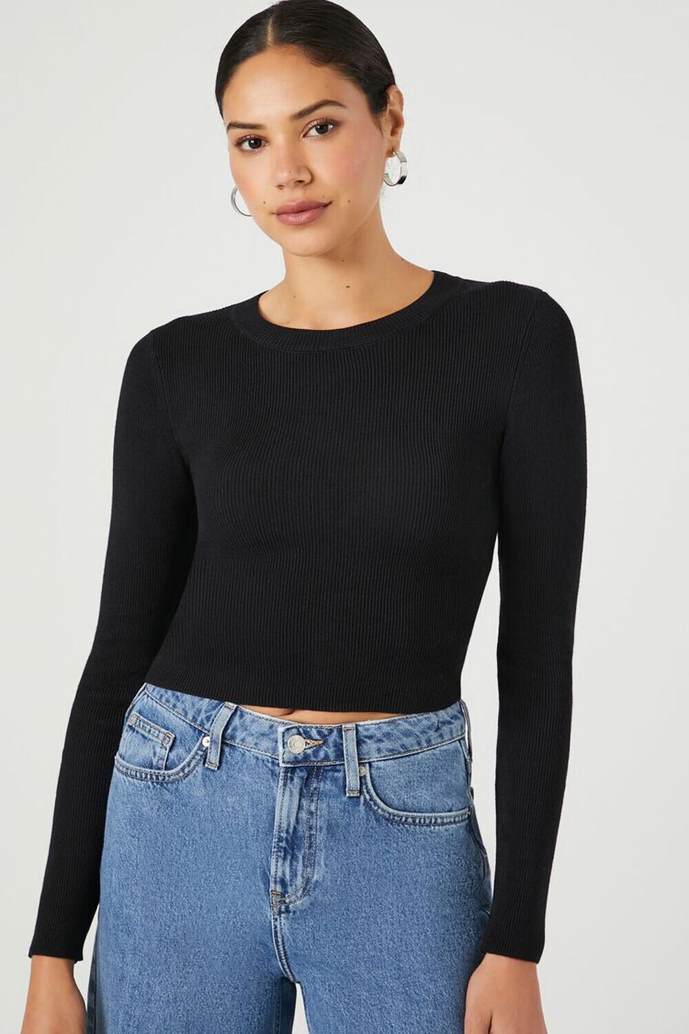 

Укороченный свитер в рубчик Forever 21, черный
