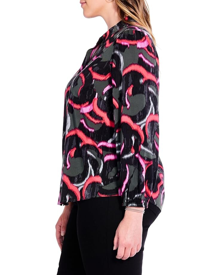

Рубашка NIC+ZOE Plus Size Neon Doodle Live in Shirt, цвет Green Multi