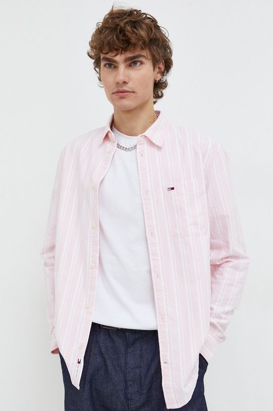 Хлопчатобумажную рубашку Tommy Jeans, розовый