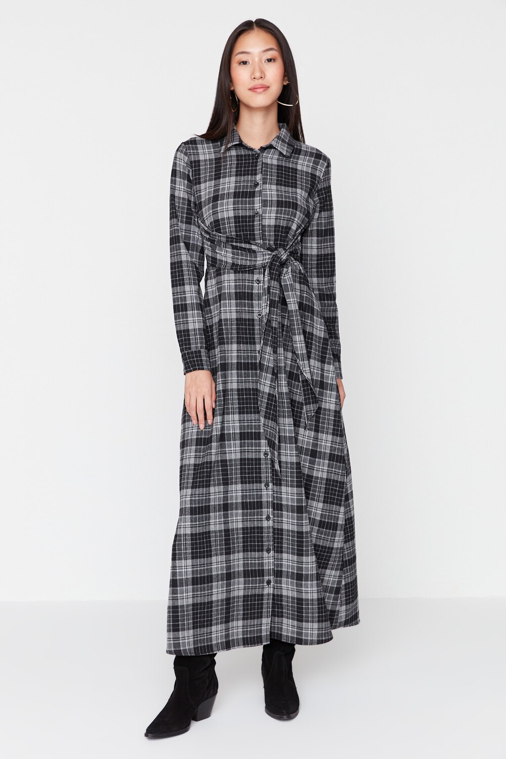 

Платье - Серый - Платье-рубашка Trendyol Modest
