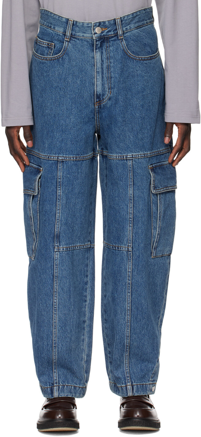 

Синие брюки карго из объемного денима Solid Homme, цвет Blue