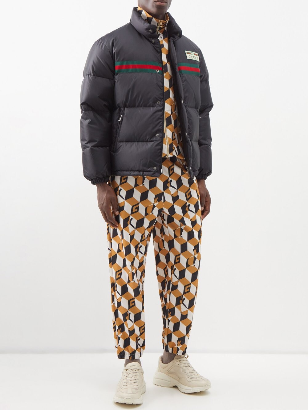 

Стеганый пуховик из нейлона web stripe Gucci, черный