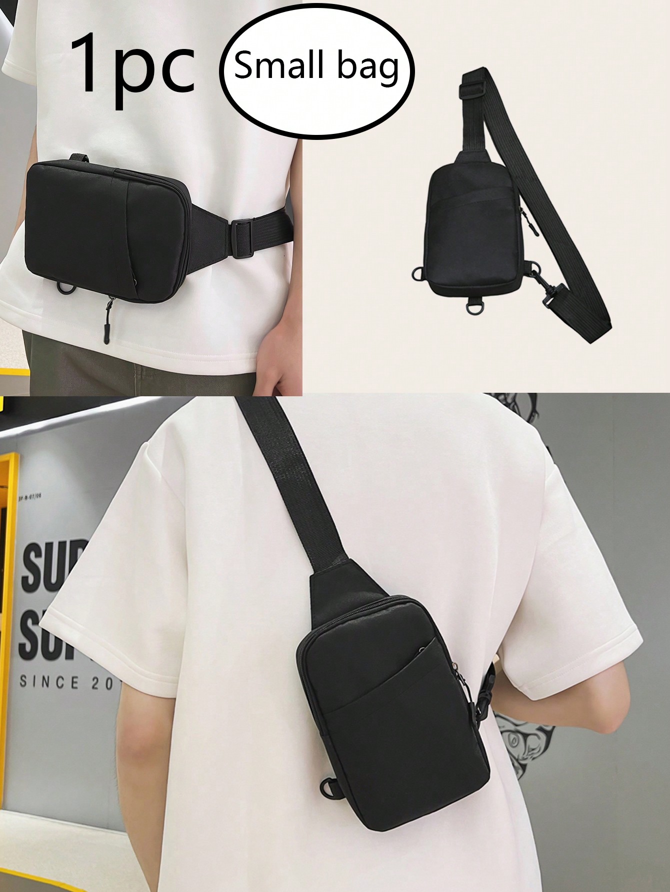 Мини-мужская минималистичная сумка-слинг, черный цена и фото