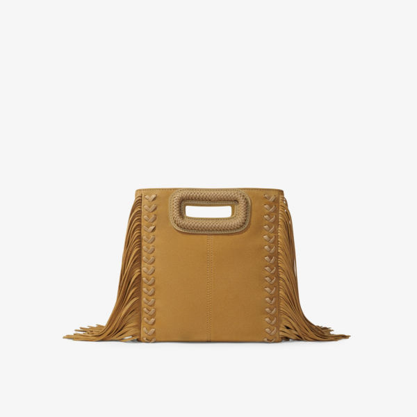 Кожаная сумка на плечо с бахромой Maje, цвет bruns