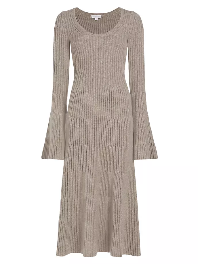 

Кашемировое платье-трапеция с рукавами-колокольчиками Michael Kors Collection, цвет taupe melange