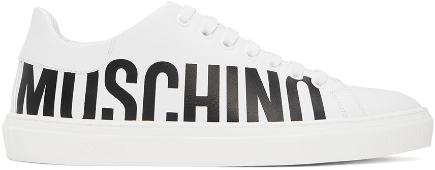 

Белые кожаные кроссовки с логотипом Moschino