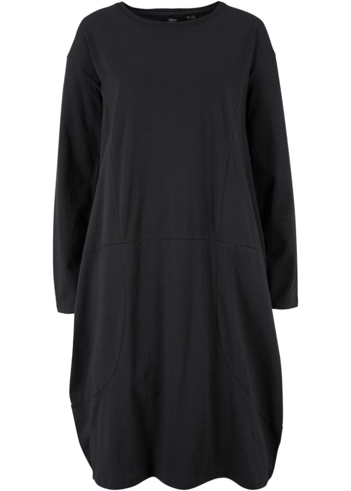 Платье-рубашка из хлопка длиной до колена о-образной формы с карманами и длинными рукавами Bpc Bonprix Collection, черный бюстгальтер fest размер 104 110 черный