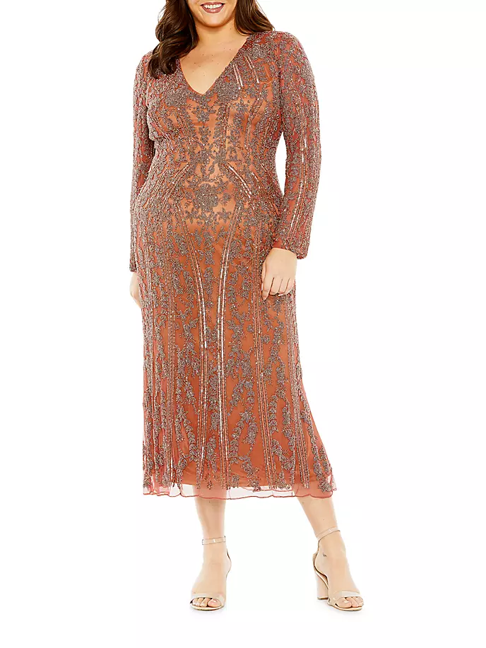 

Атласное платье-миди с бисером Mac Duggal, цвет rosewood