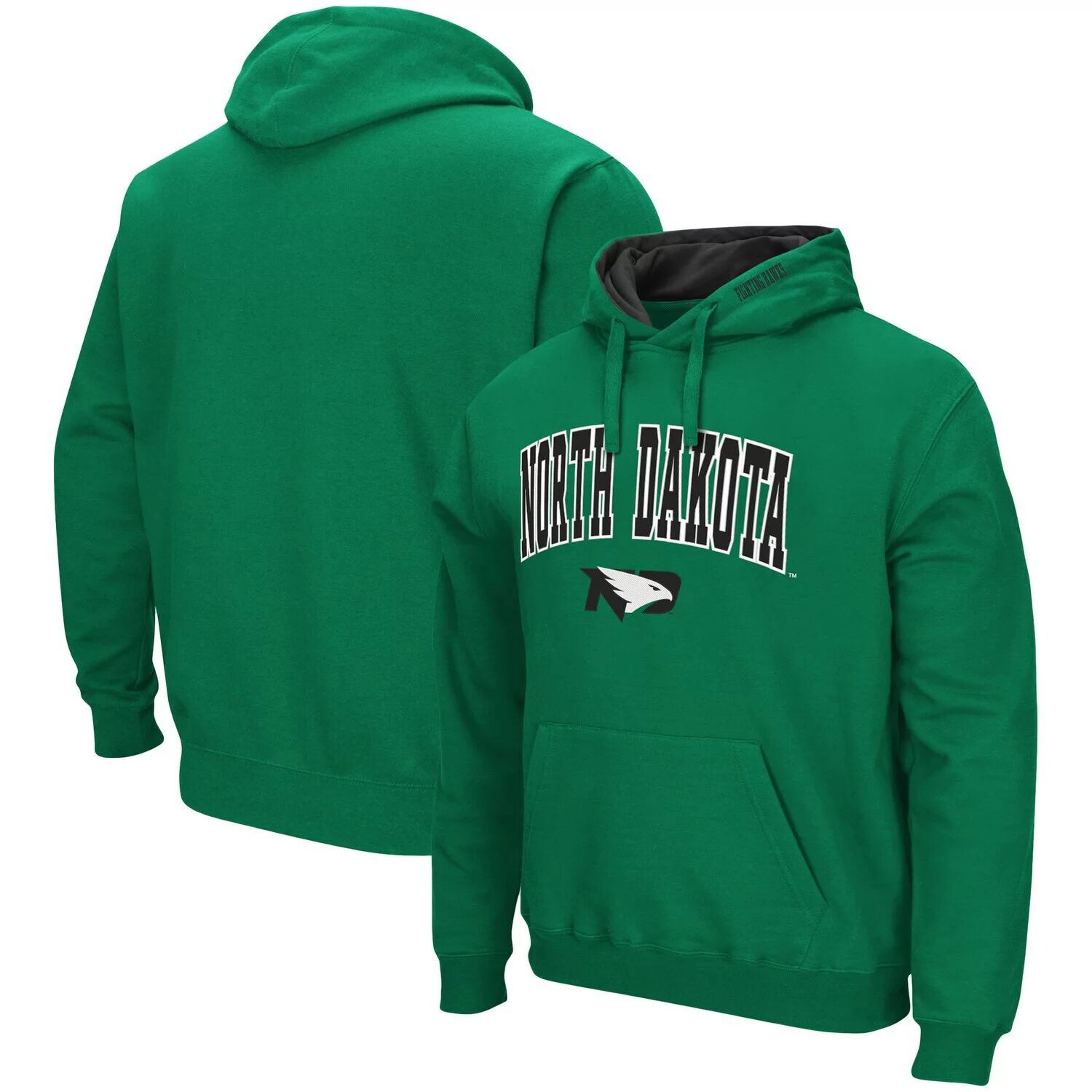 

Мужской пуловер с капюшоном Kelly Green North Dakota Arch и Logo Colosseum