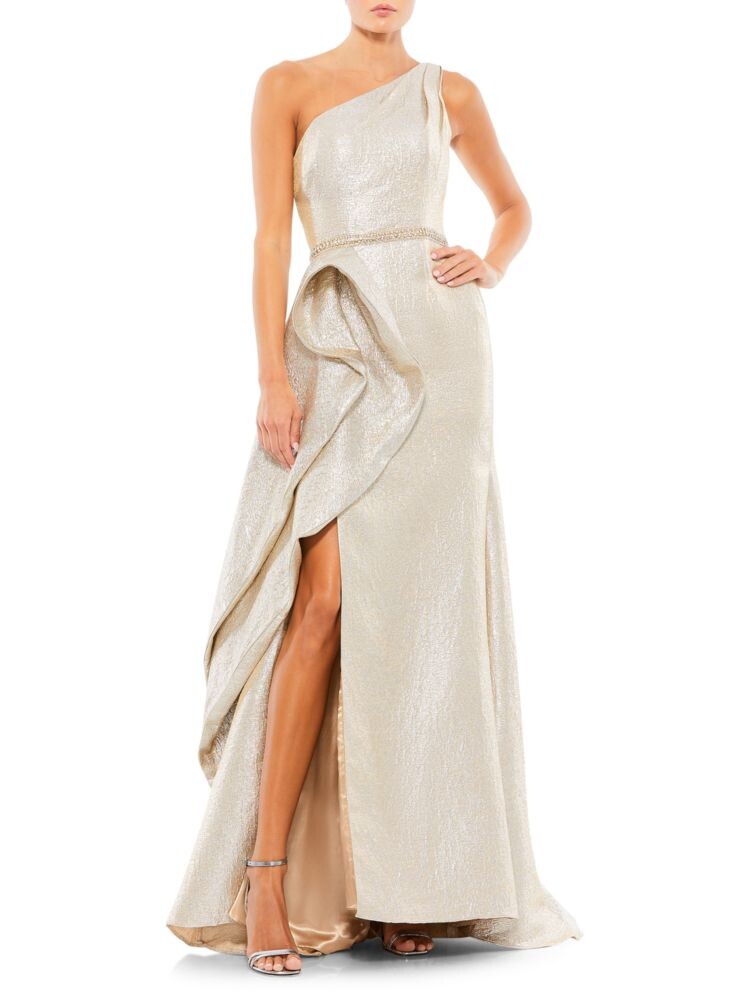 

Платье металлик на одно плечо Mac Duggal, цвет Oyster