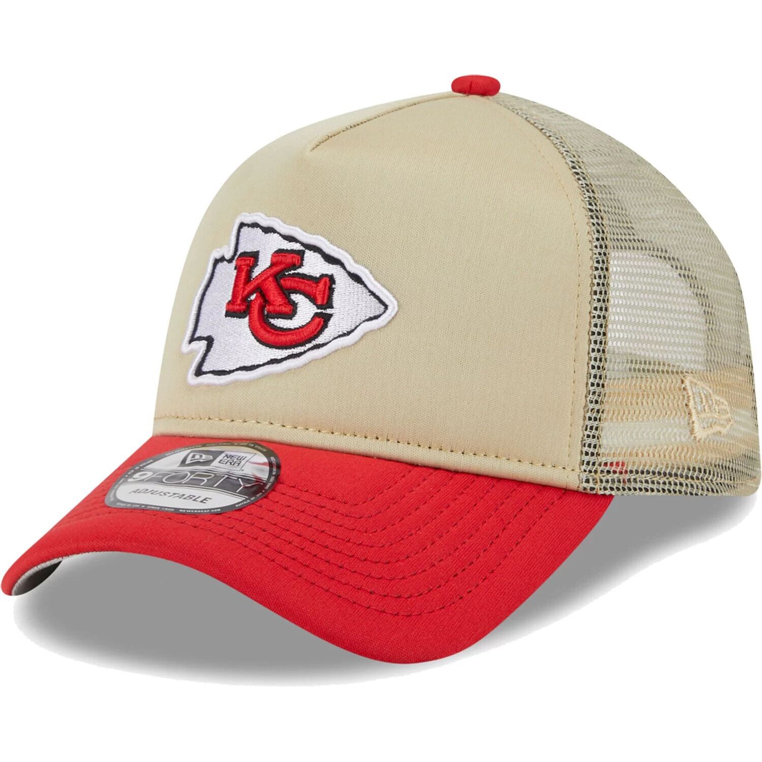 

Мужская регулируемая кепка New Era Tan/Red Kansas City Chiefs All Day A-Frame Trucker 9FORTY