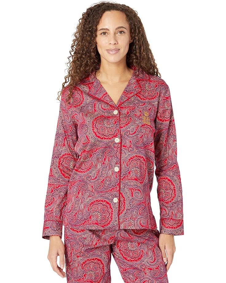 

Пижамный комплект LAUREN Ralph Lauren Long Sleeve Notch Collar Long PJ Set, цвет Berry Print