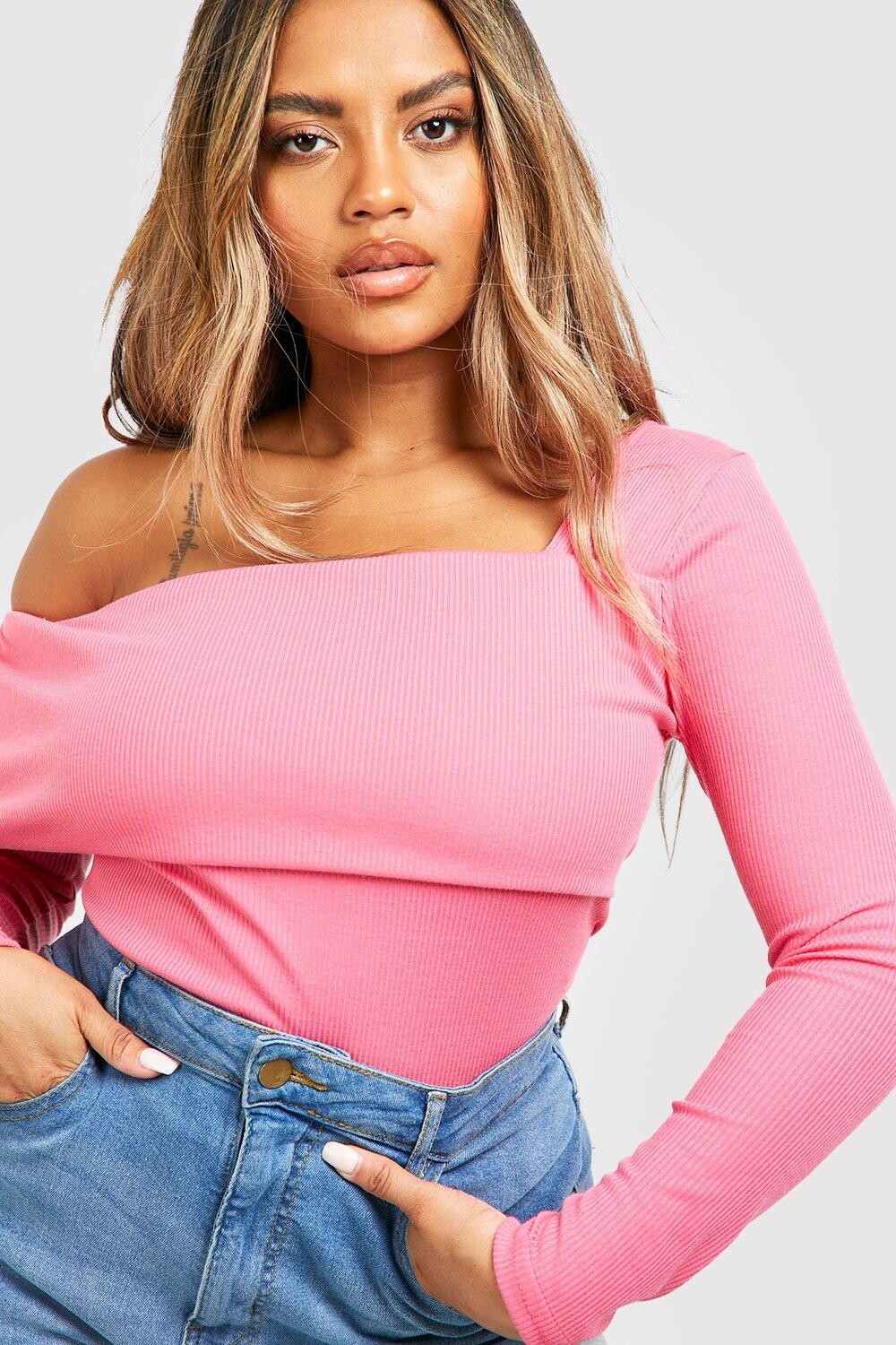 

Асимметричное боди plus rib Boohoo, розовый