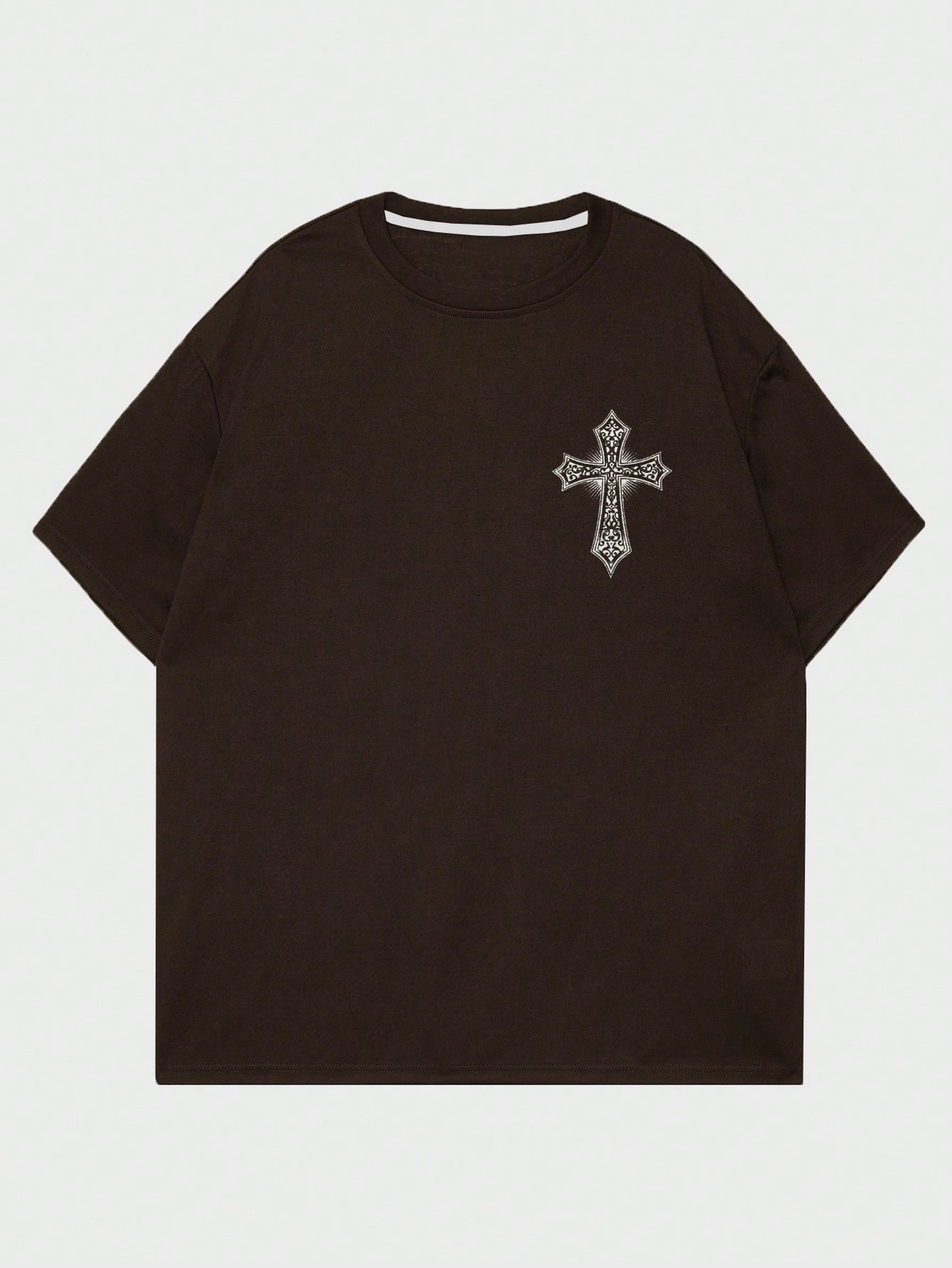 ROMWE Goth Мужская футболка с принтом снежинки и крестом для повседневной жизни, шоколадно-коричневый