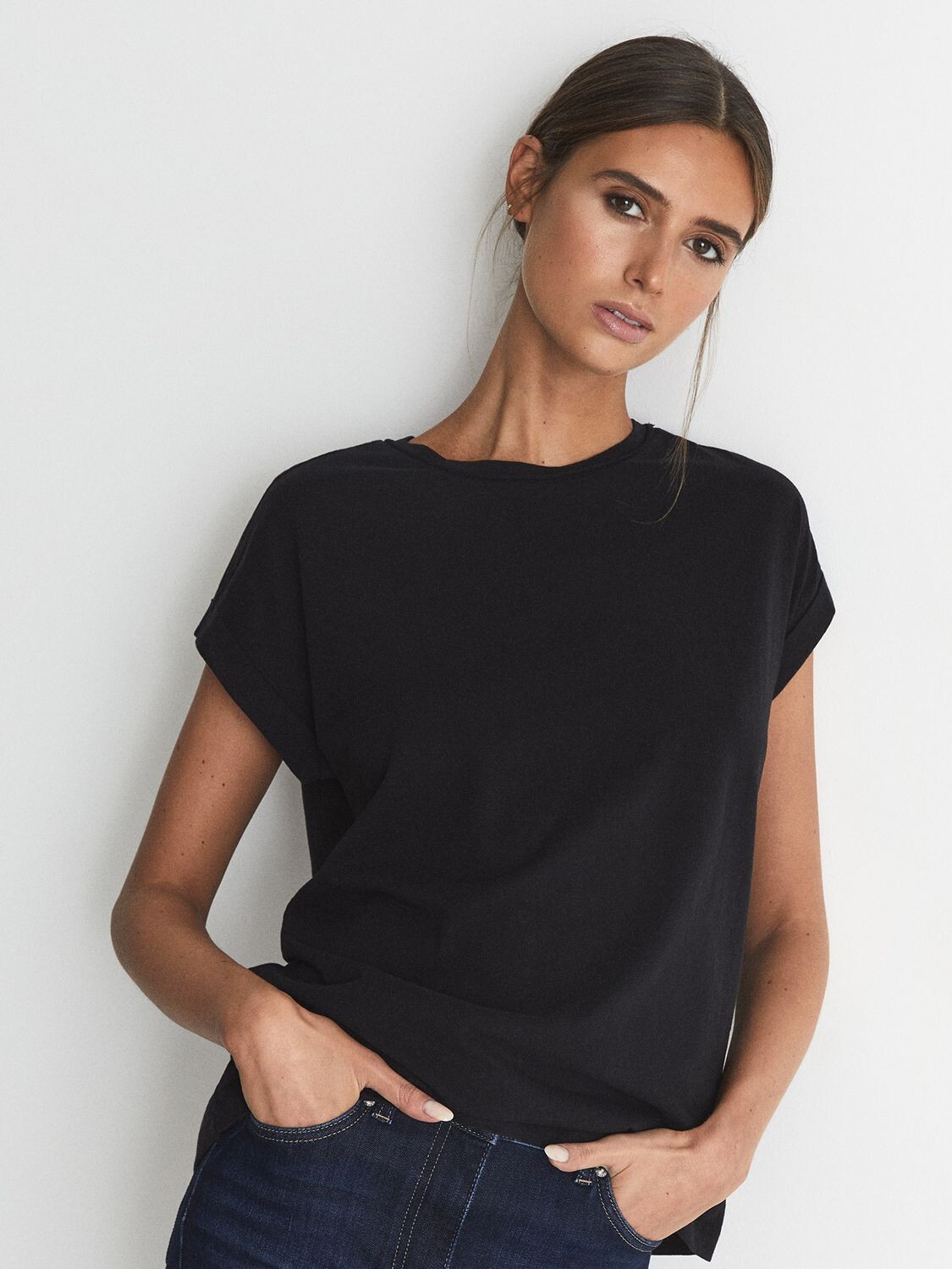 

Футболка Reiss Tereza из хлопкового джерси, черная, Черный